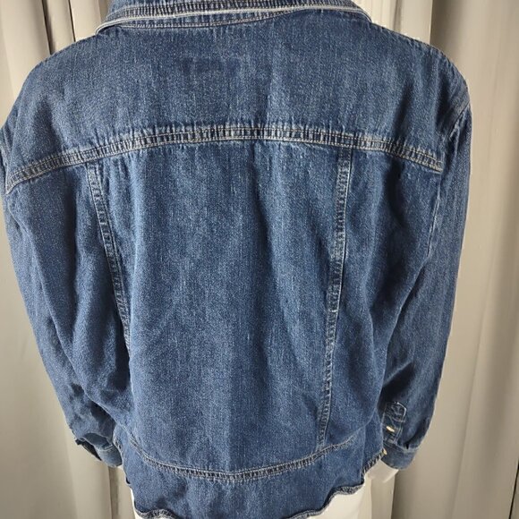 Jones New York Signature Blue Denim Jacket Snap Front Collared Waist Tie Size 1X - Picture 4 of 11
